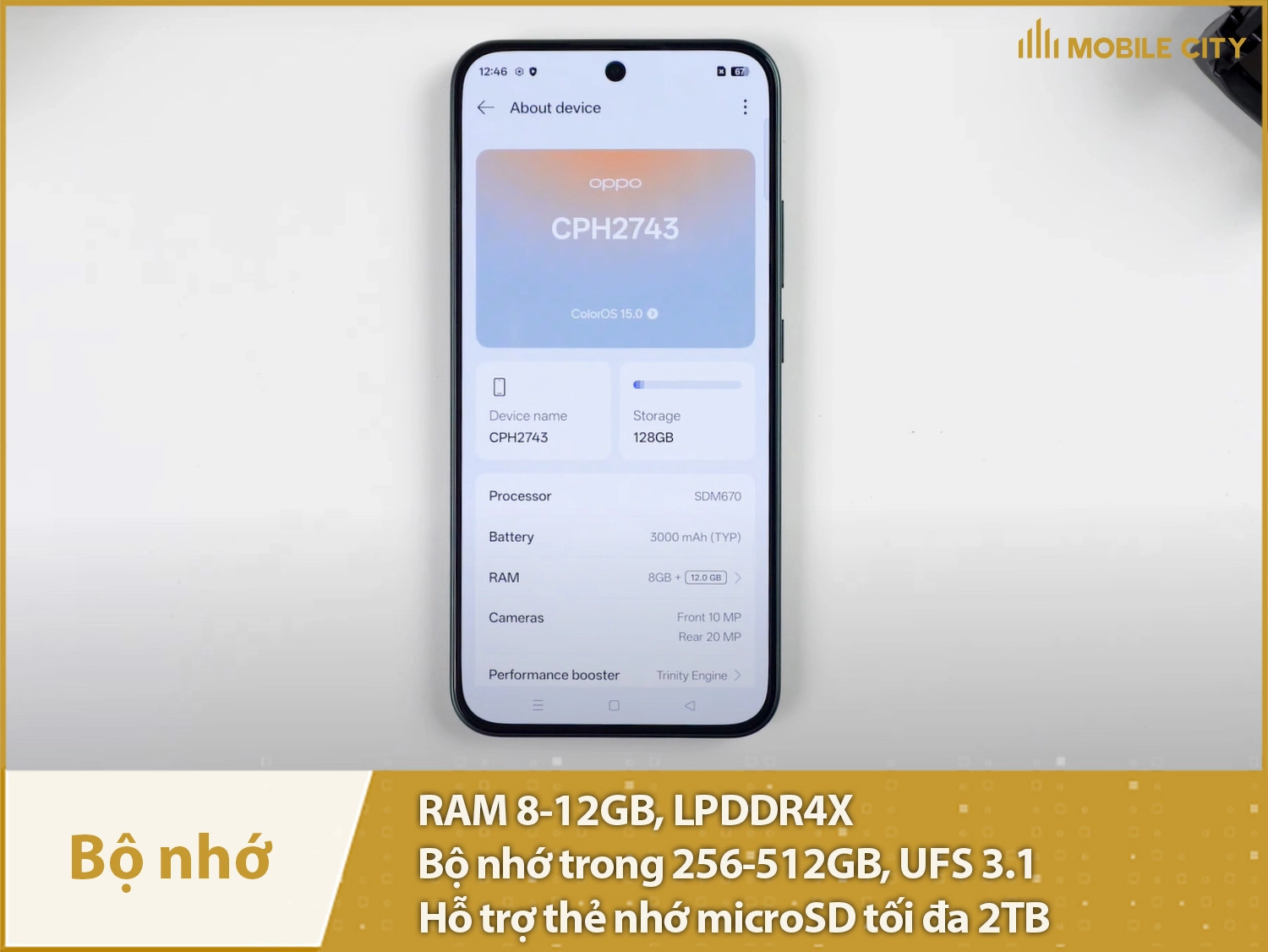 OPPO Reno14 F có RAM 8-12GB & Bộ nhớ trong 256-512GB