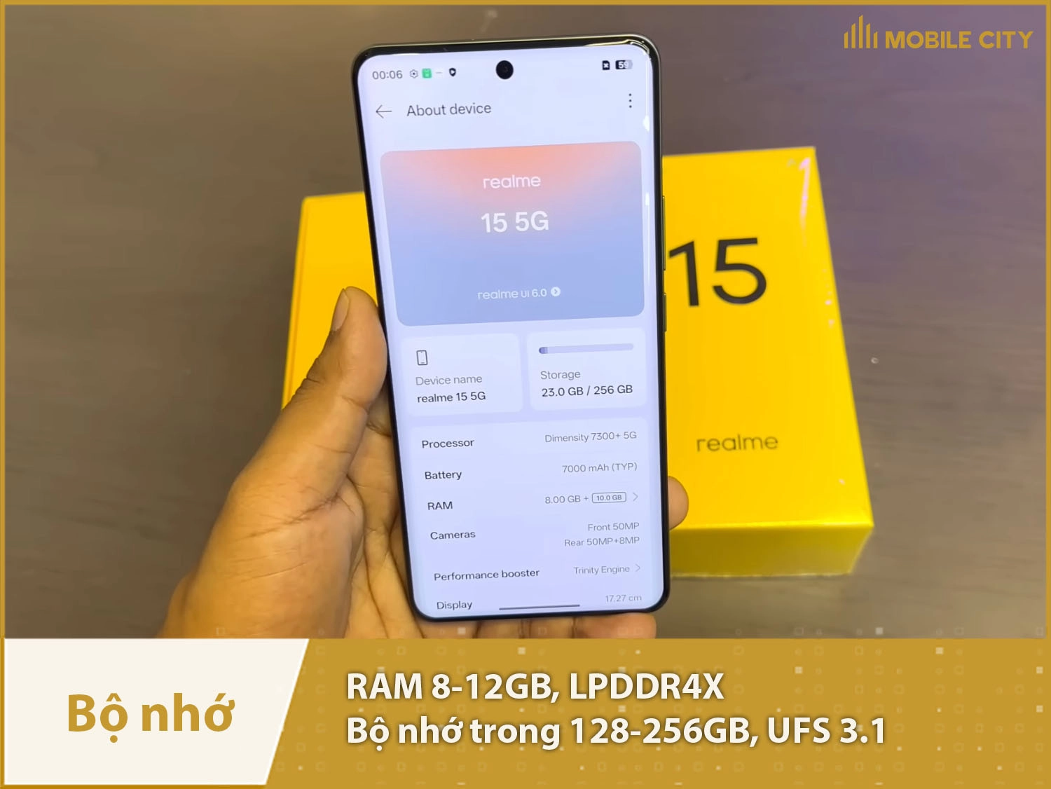 Realme 15 có RAM 8-12GB & Bộ nhớ trong 128-256GB