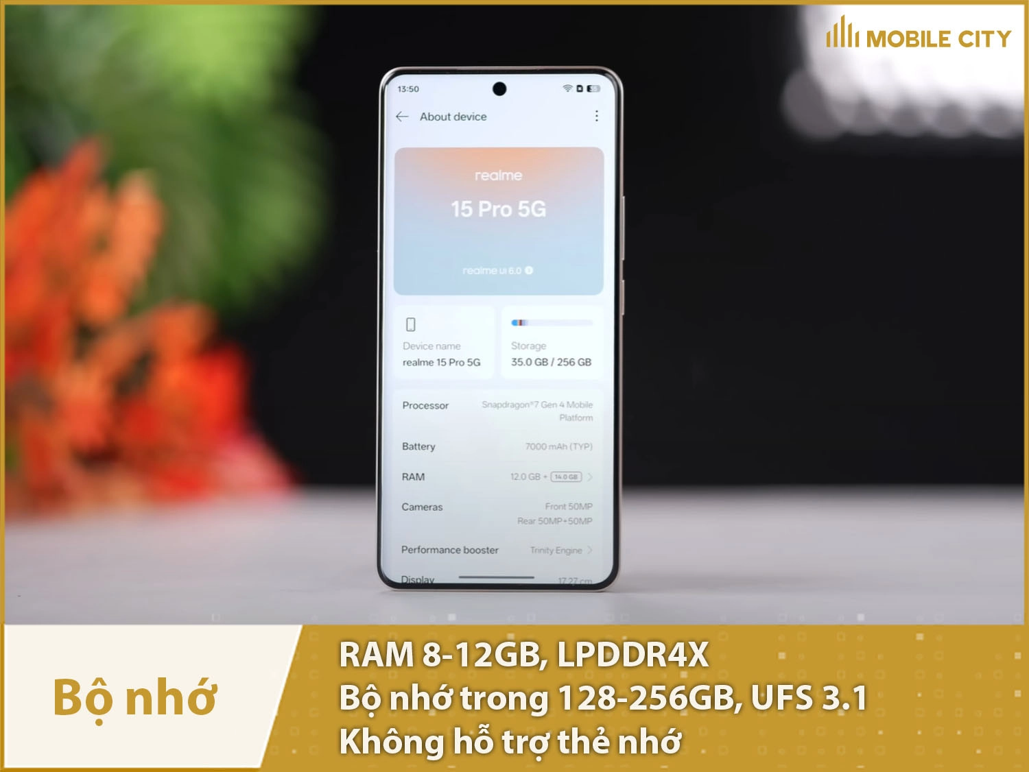 Realme 15 Pro có RAM 8-12GB & Bộ nhớ trong 128-512GB