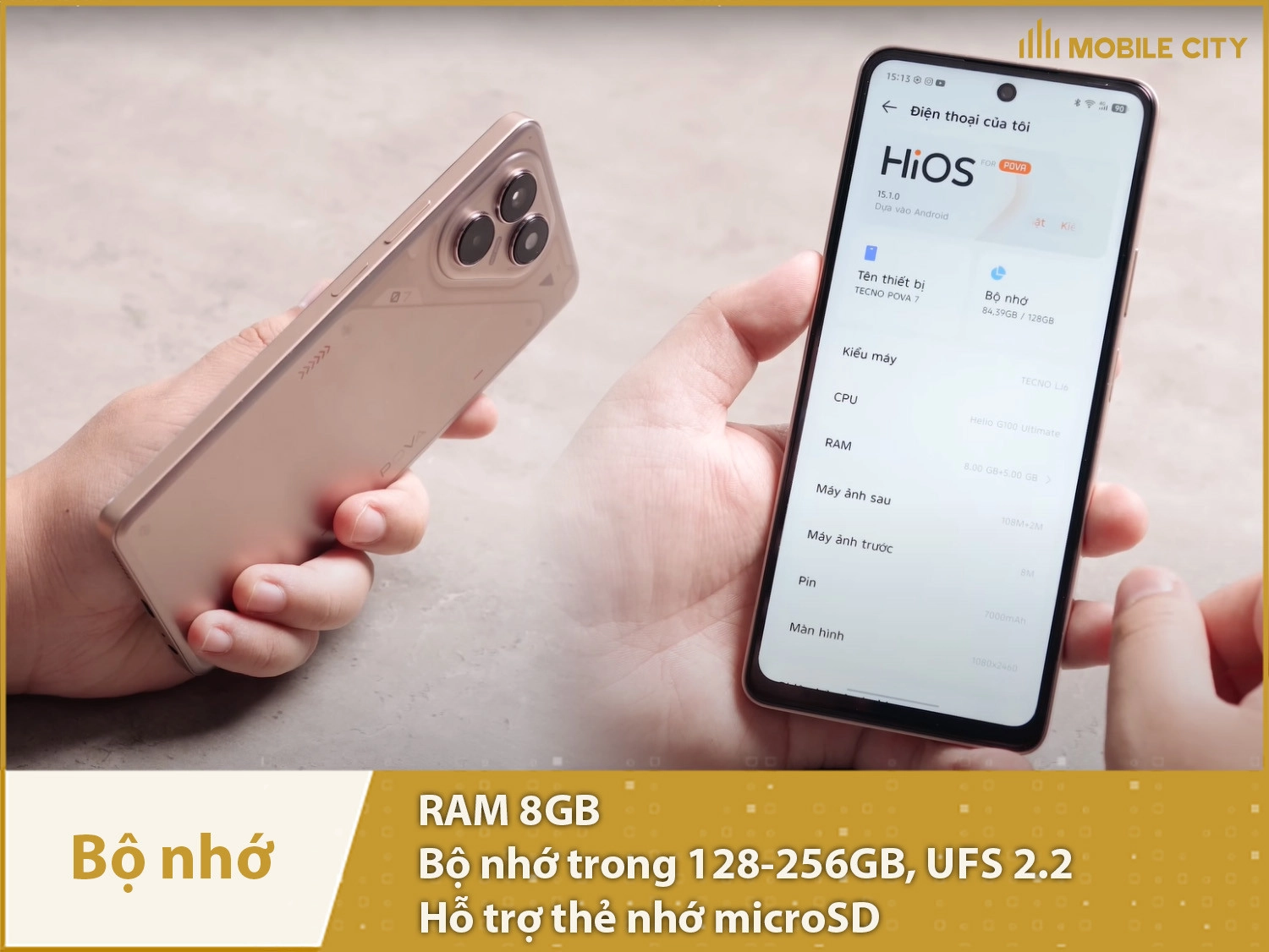 Tecno POVA 7 có RAM 8GB & Bộ nhớ trong 128-256GB