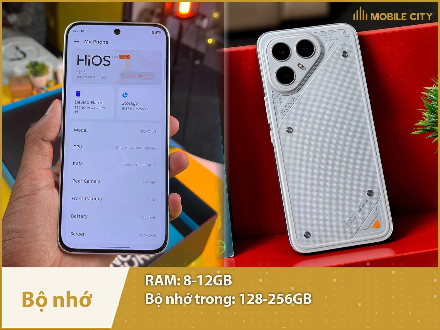 Tecno POVA 7 Pro có RAM 8-12GB & Bộ nhớ trong 128-256GB