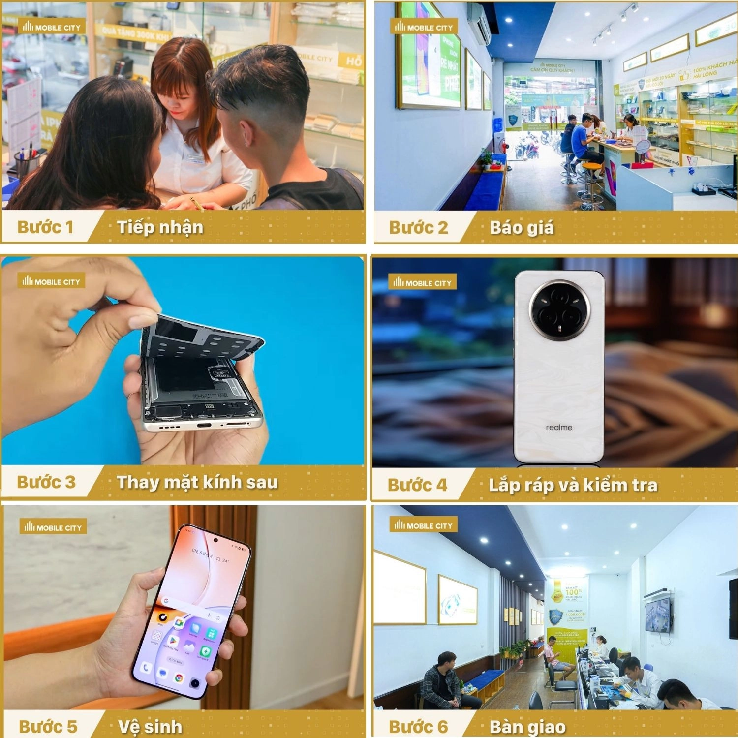 Thay mặt kính sau Realme 14 Pro Plus, quy trình