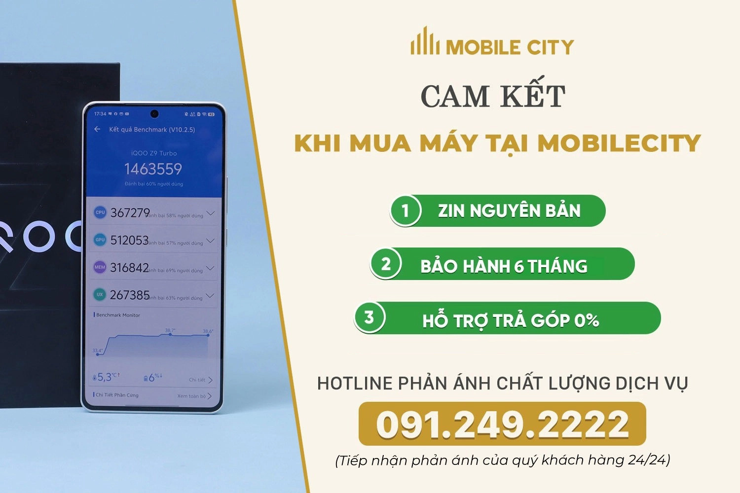Cam kết mua iQOO Z9 Turbo cũ tại MobileCity