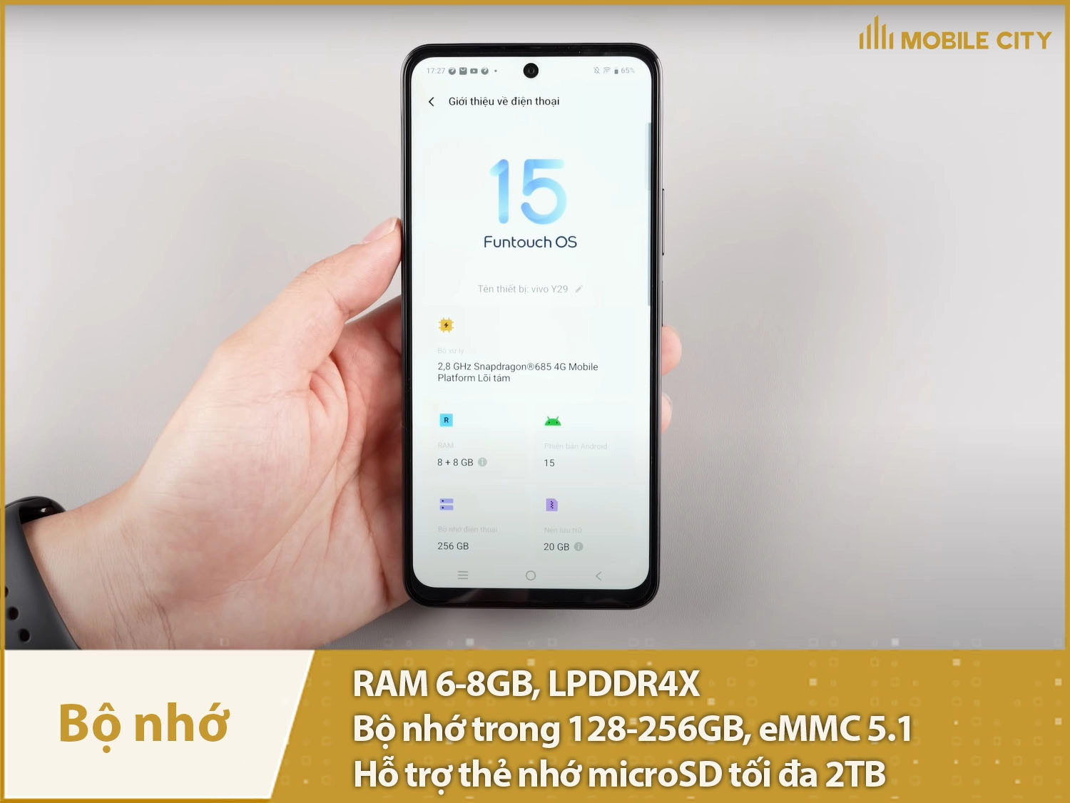 Vivo Y29 có RAM 6-8GB & Bộ nhớ trong 128-256GB, thẻ nhớ 2TB