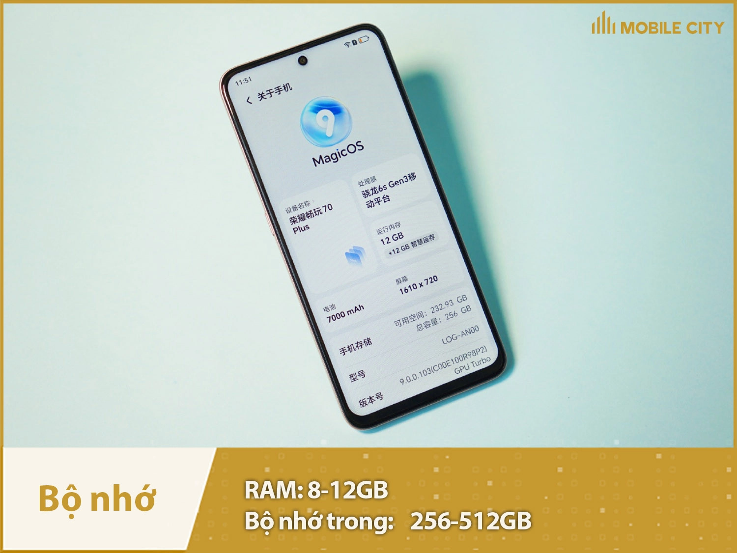 Honor Play 70 Plus có RAM 8-12GB & Bộ nhớ trong 256-512GB