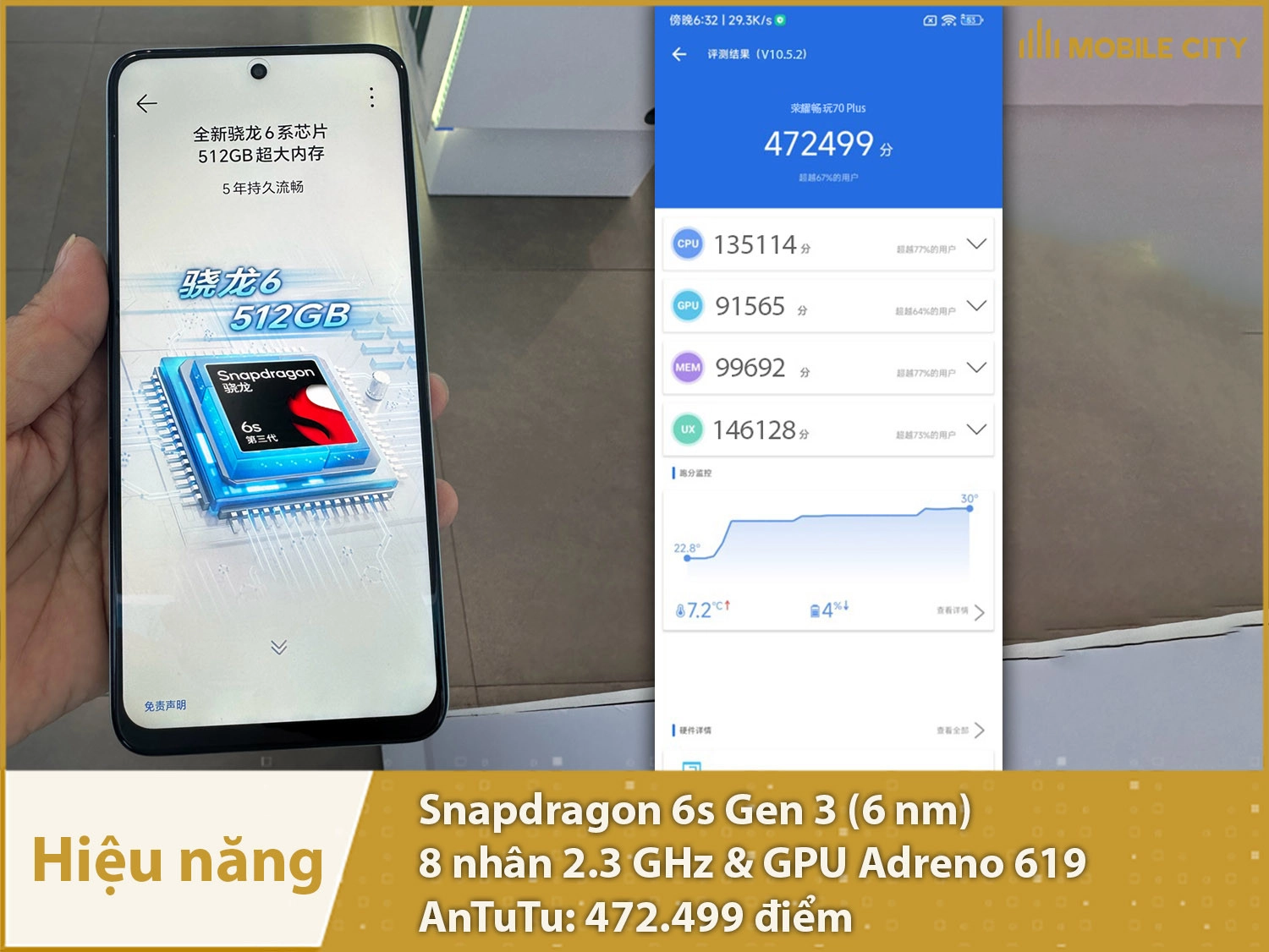 Hiệu năng khá mạnh mẽ với 472.499 điểm AnTuTu