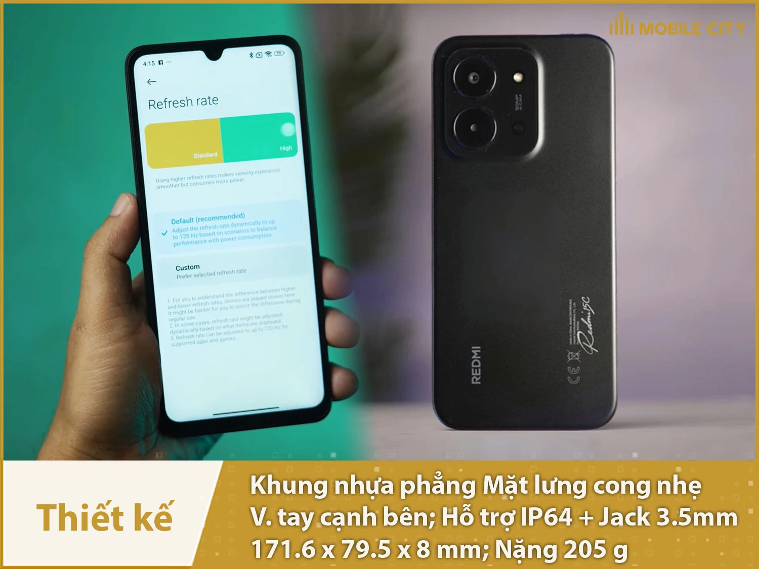 Thiết kế vuông vức, họa tiết nổi bật, có IP64