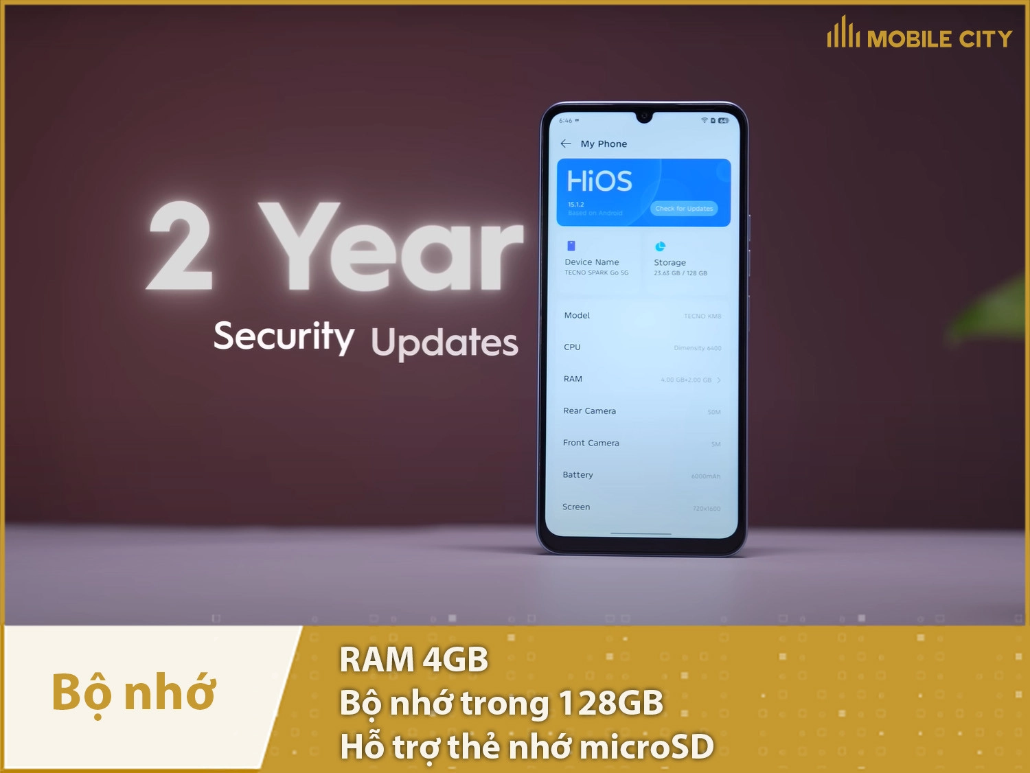 Tecno Spark Go 5G có RAM 4GB & Bộ nhớ trong 128GB