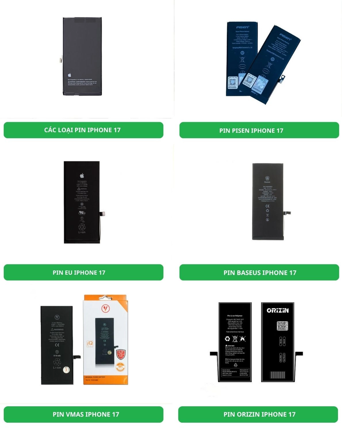 Thay Pin iPhone 17, các loại Pin