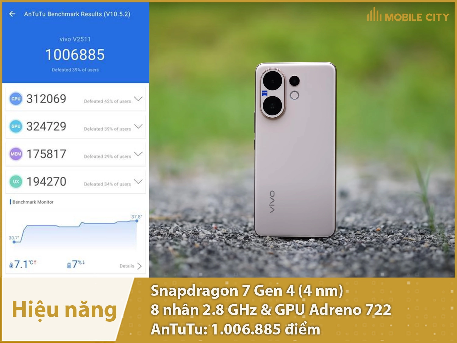 Hiệu năng mạnh mẽ với 1.006.885 điểm AnTuTu