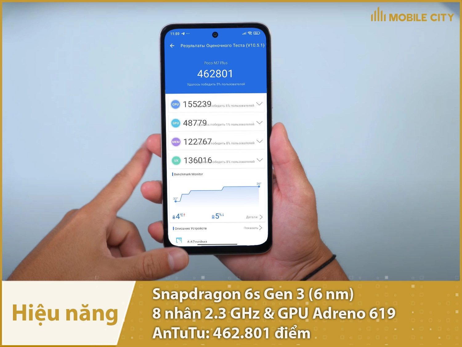 Hiệu năng khá mạnh mẽ với 462.801 điểm AnTuTu