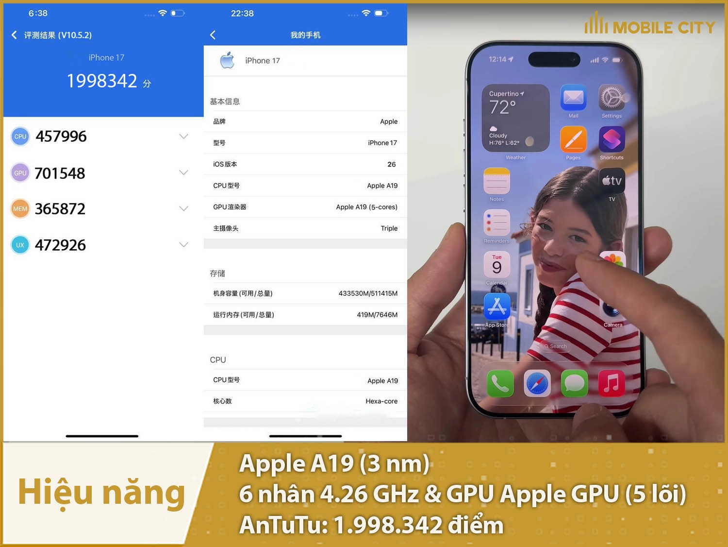 Hiệu năng cực kỳ mạnh mẽ với 1.998.342 điểm AnTuTu