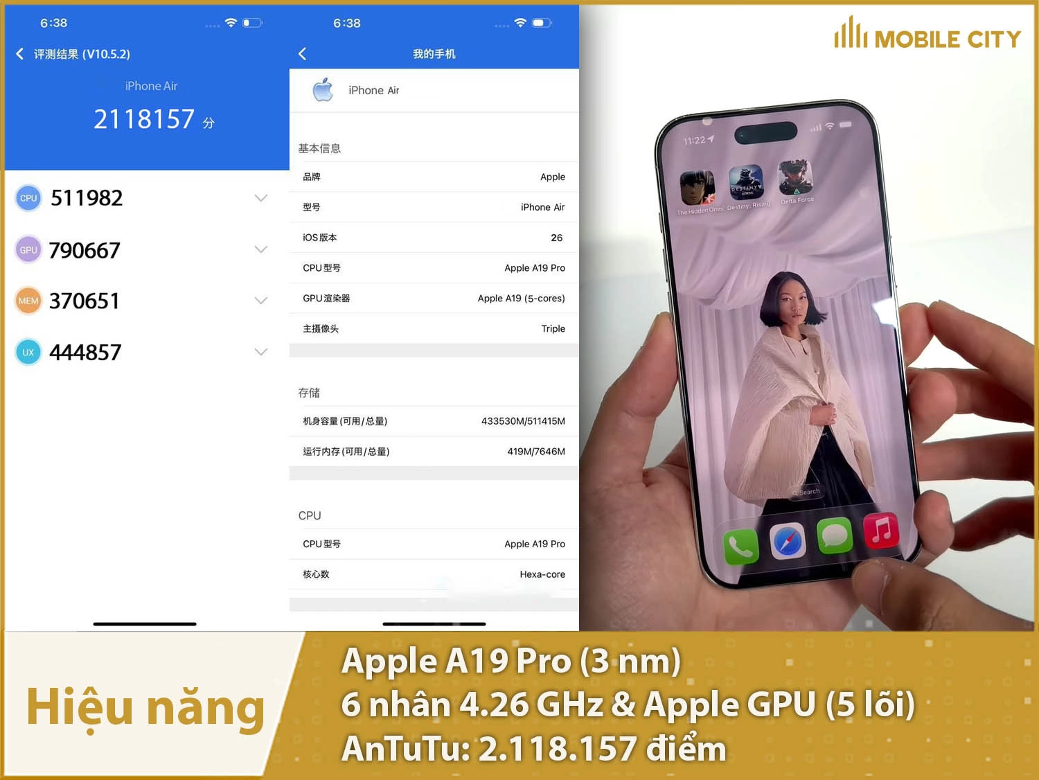 iPhone Air - Apple A19 Pro - 2.118.157 điểm AnTuTu