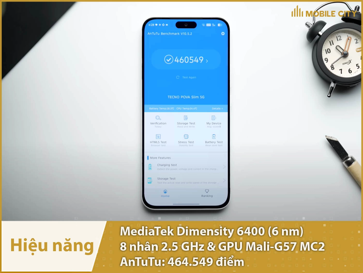 Hiệu năng khá mạnh mẽ với 464.549 điểm AnTuTu