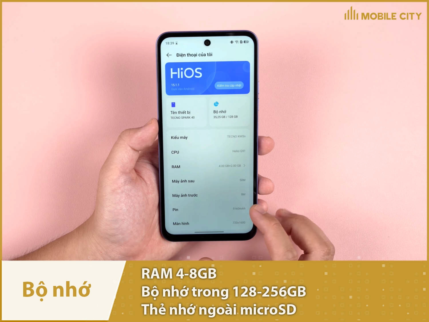Tecno Spark 40 có RAM 4-8GB & Bộ nhớ 128-256GB