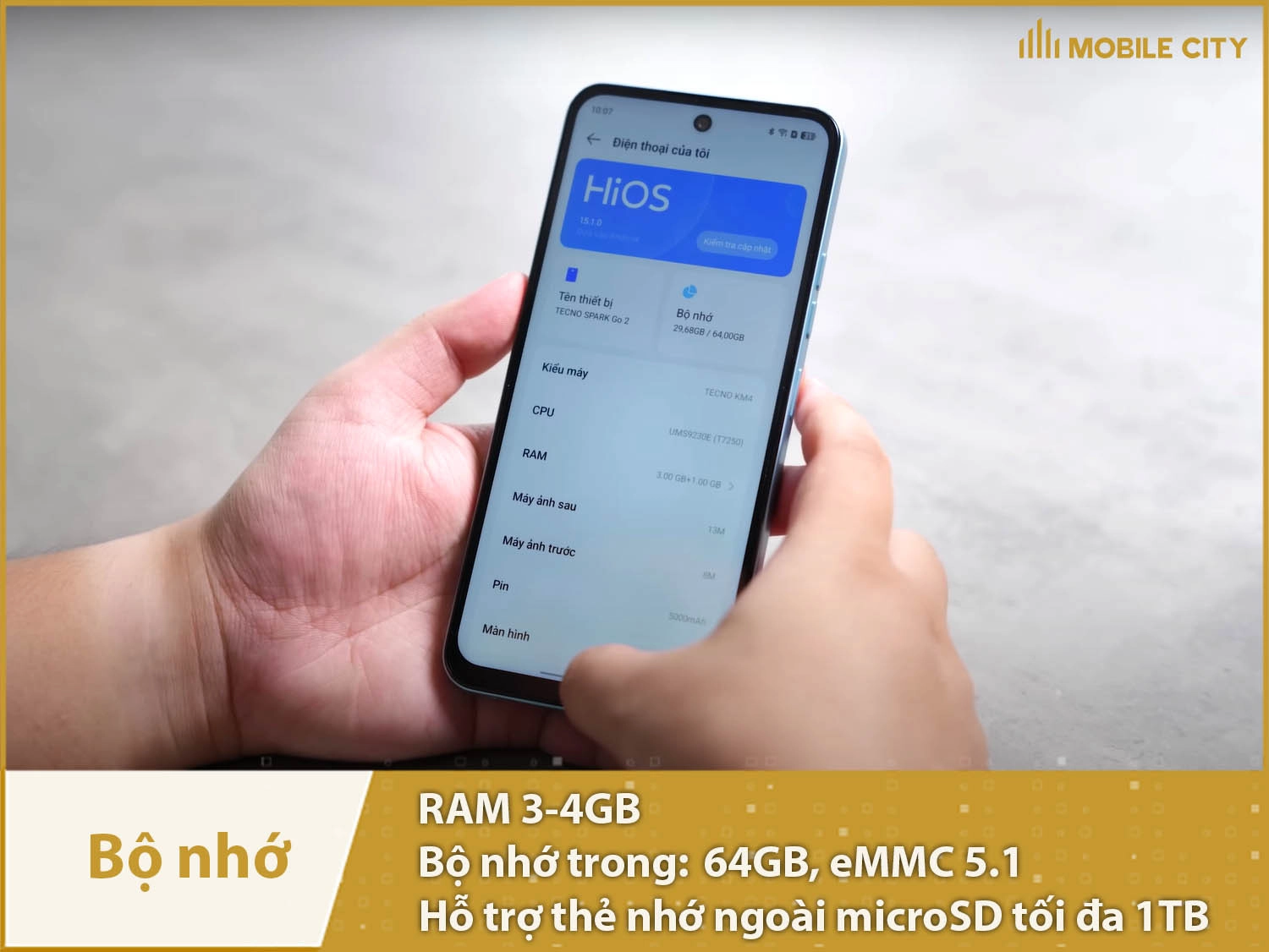 Tecno Spark Go 2 có RAM 3-4GB & Bộ nhớ trong 64GB và thẻ nhớ 1TB