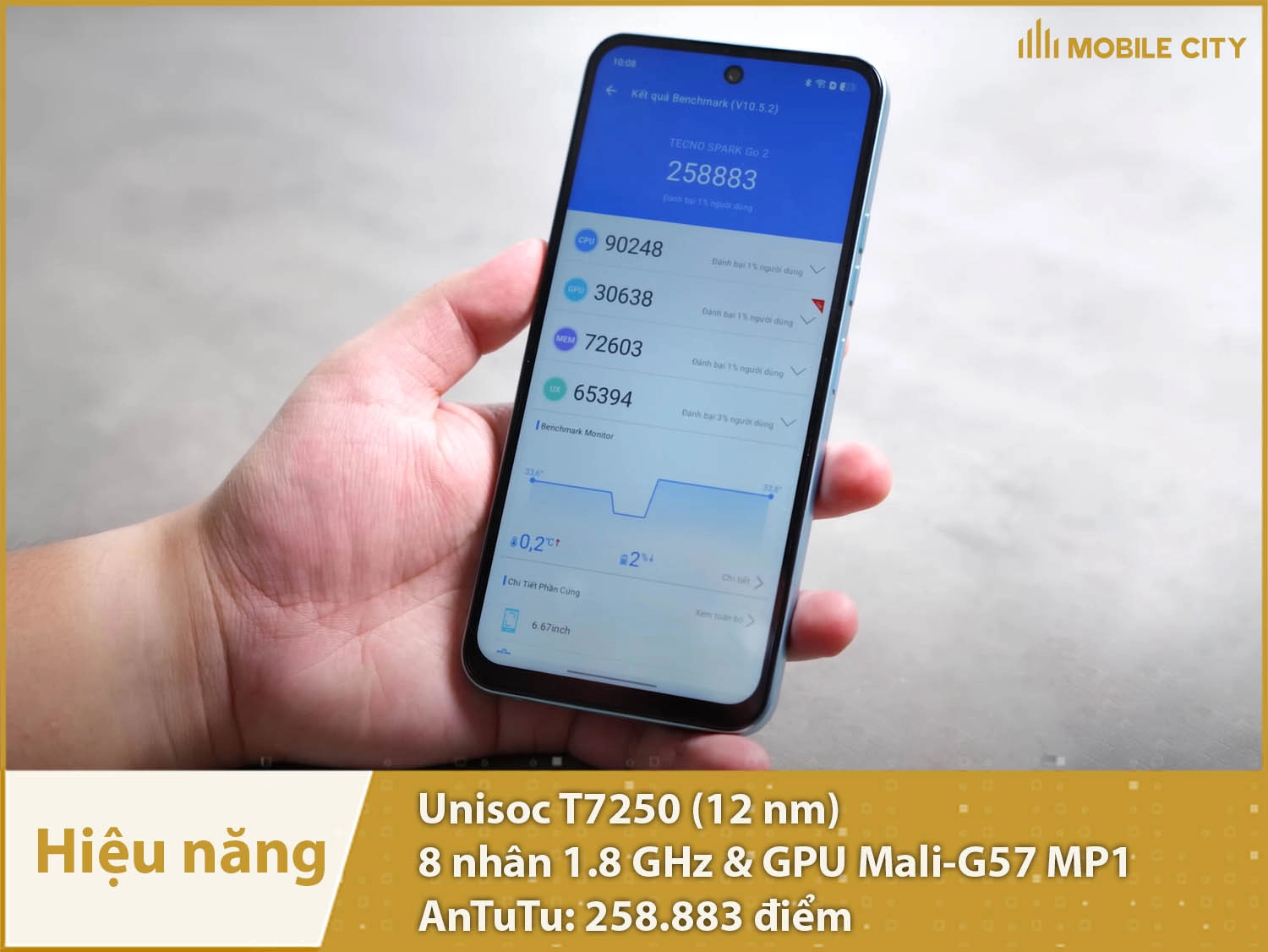Hiệu năng mượt mà với 258.883 điểm AnTuTu